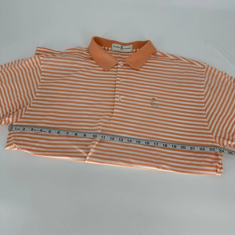 Fairway & Greene Golf Polo Shirt Men's L Peach White Striped‎ Champions Retreat